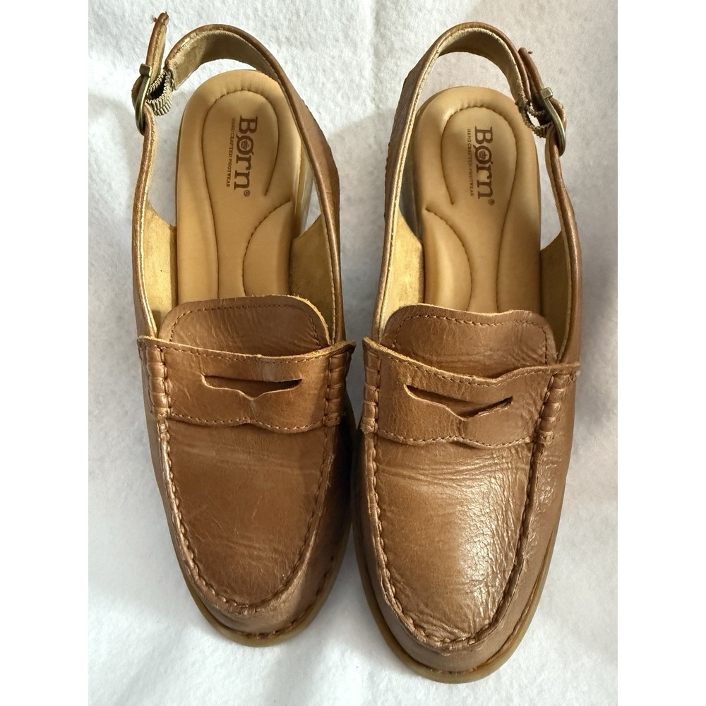 Born Brown Leather Penny Loafers Slingback 8 Women's Shoe Comfort Flats Preppy